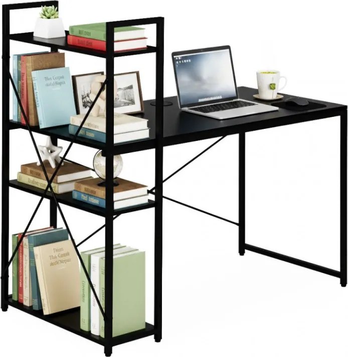 Birou cu raft LOFTY 120x60 cm, negru