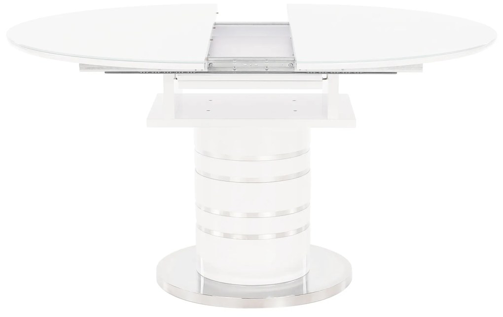 Masă dining extensibilă, alb extra lucios HG, diametru 120 cm, ZAMON