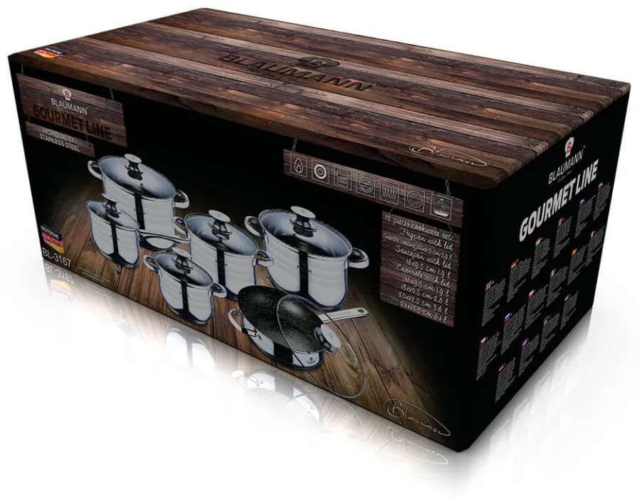 Set oale si tigai otel inoxidabil (12 piese) Gourmet Line Blaumann BL 3167