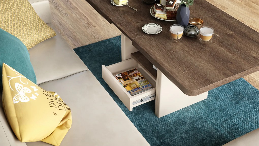 Mazzoni LEXUS Stejar Maro/Bej (Șampanie) - MĂSUȚĂ DE CAFEA EXTENSIBILĂ MODERNĂ