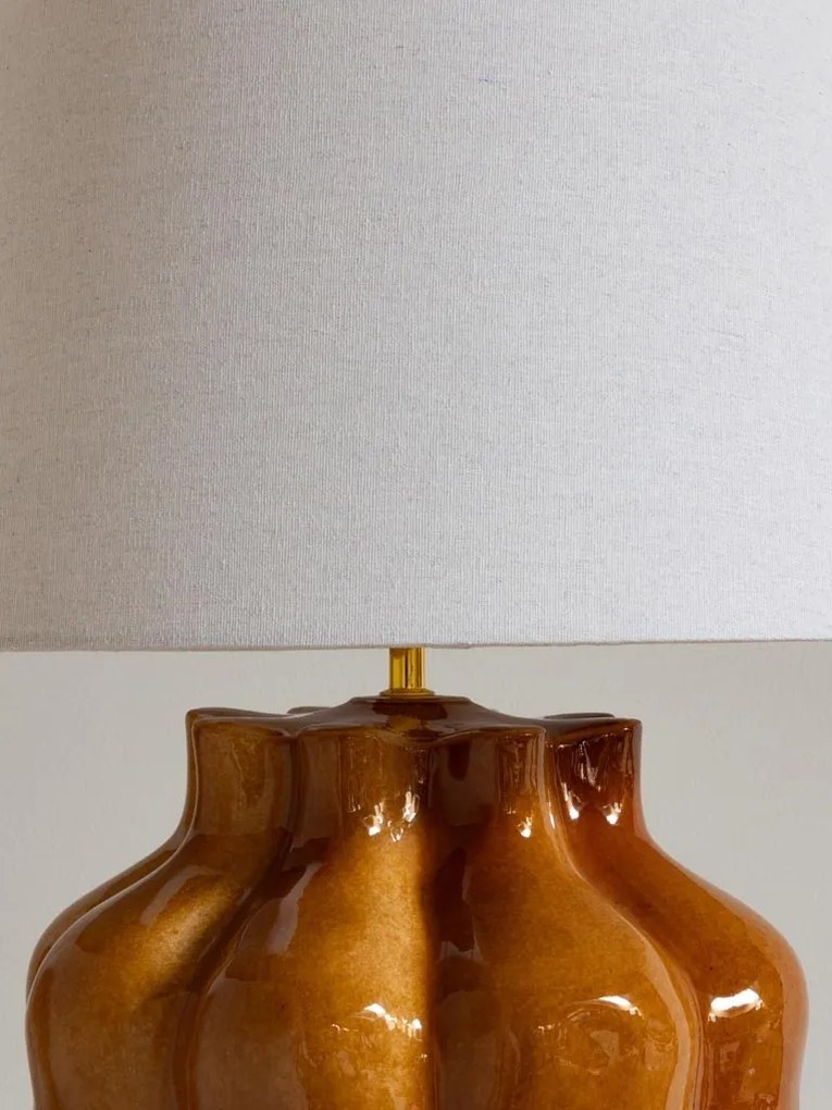 Lampa de masa, din ceramica, portocalie, cu abajur din in si bumbac natural, Fleury