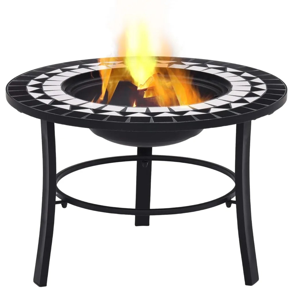 46721 vidaXL Vatră de foc cu mozaic, negru și alb, 68 cm, ceramică