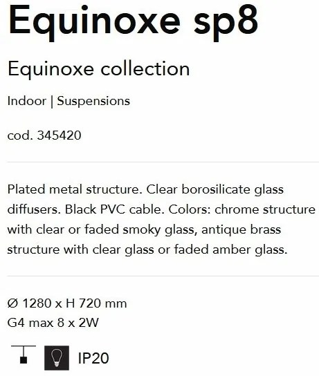Lustra cu 8 surse de lumina EQUINOXE SP8 antique brass/ faded amber