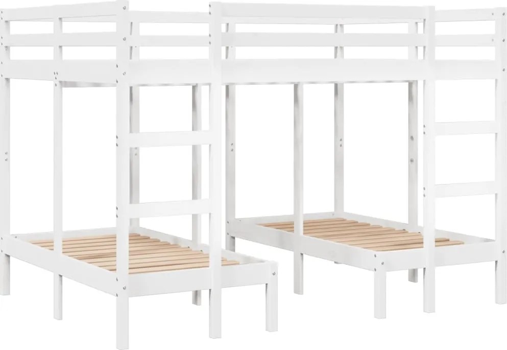 vidaXL Pat supraetajat triplu, alb 140x200/70x140 cm lemn pin
