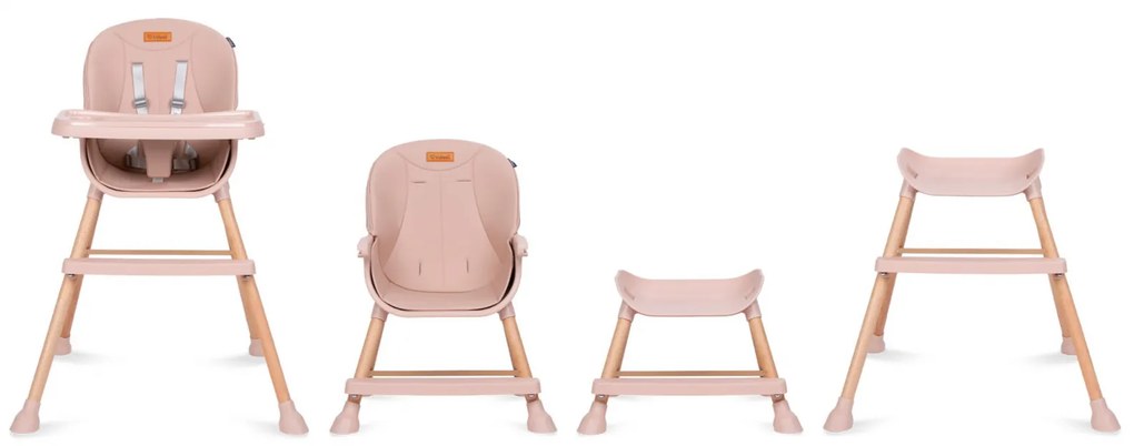 Scaun de Masa 4in1 pentru Bebelusi si Copii, Eatan Wood, Inaltime Ajustabila, Varsta 0-15 kg, Centura de Siguranta in 5 Puncte, Depozitare, Roz
