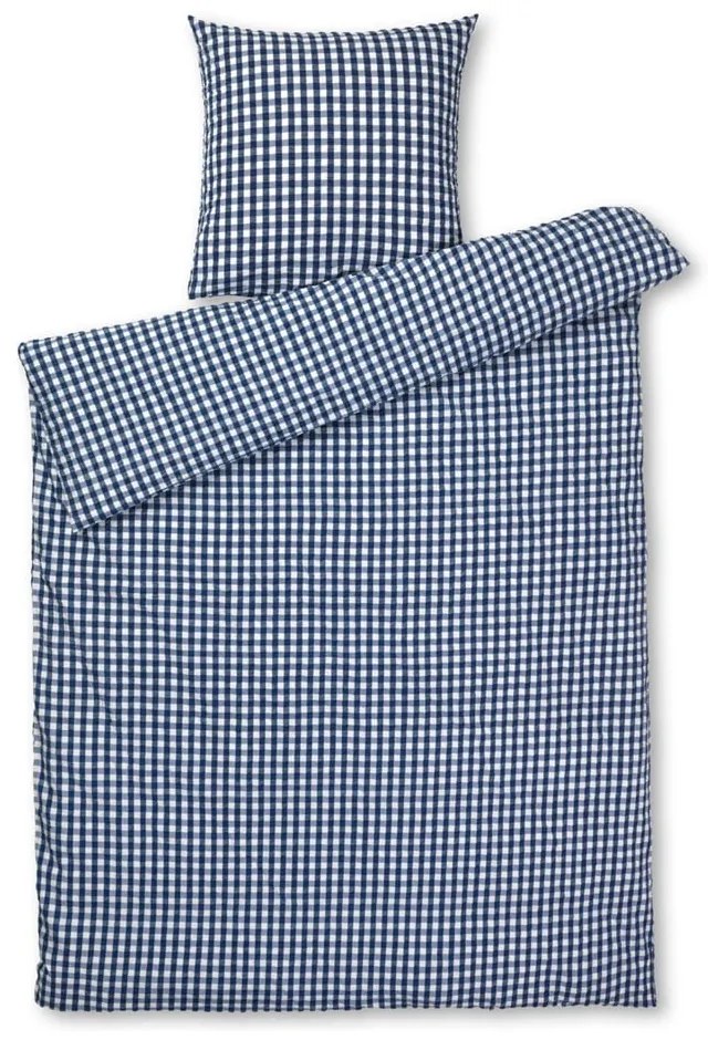 Lenjerie de pat albă/albastru-închis din țesătură crep pentru pat de o persoană 140x200 cm Bæk&amp;Bølge – JUNA