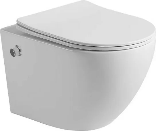 Set vas WC suspendat cu functie de bideu Inter Ceramic Rimless cu capac slim alb