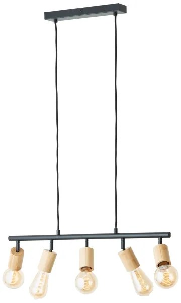 Brilliant - Lustră suspendată pe cablu, 5xE27/28W/230V, negru/bambus