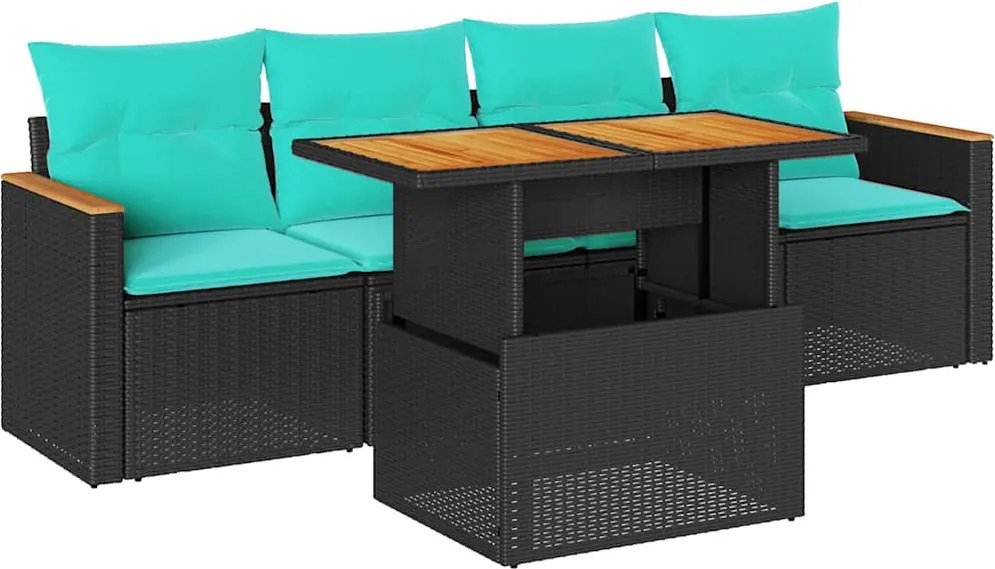 vidaXL Set mobilier de grădină cu perne, 5 piese, negru, poliratan