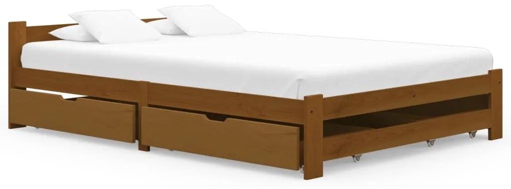 3060564 vidaXL Cadru de pat cu 4 sertare, maro miere 180x200 cm lemn masiv pin