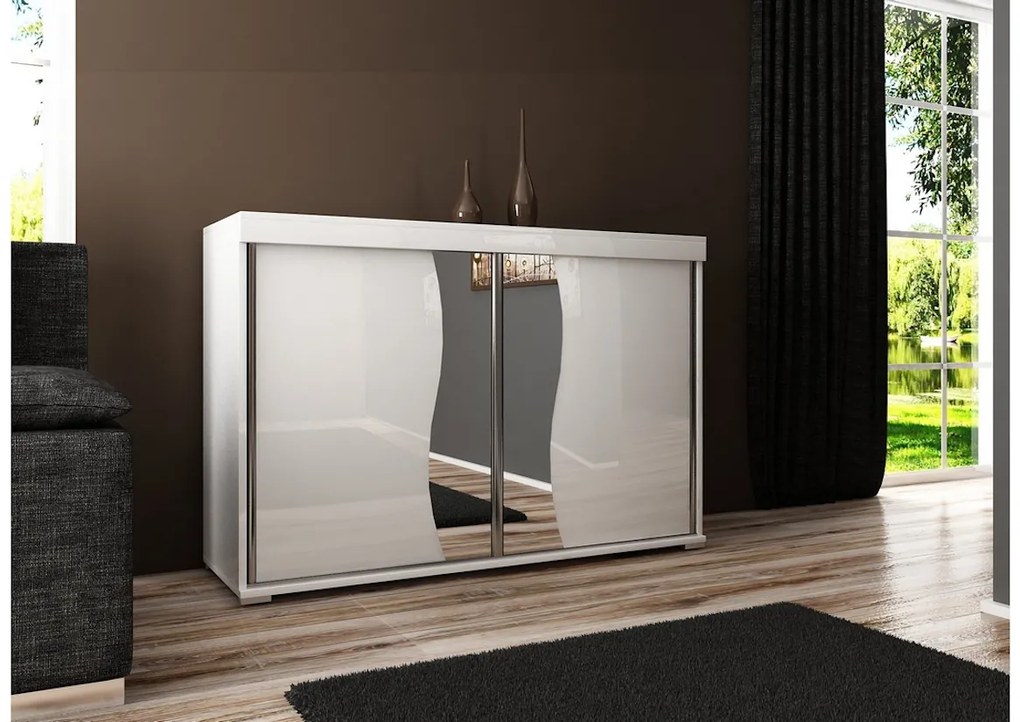 Expedo Comodă MADRID 2, 120x94x45, alb/sticlă neagră