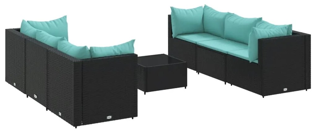 3308028 vidaXL Set mobilier de grădină cu perne, 7 piese, negru, poliratan