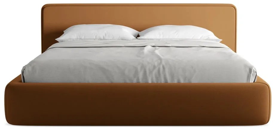 Pat matrimonial teracotă tapițat cu spațiu de depozitare cu somieră 180x200 cm Kiana – Makamii