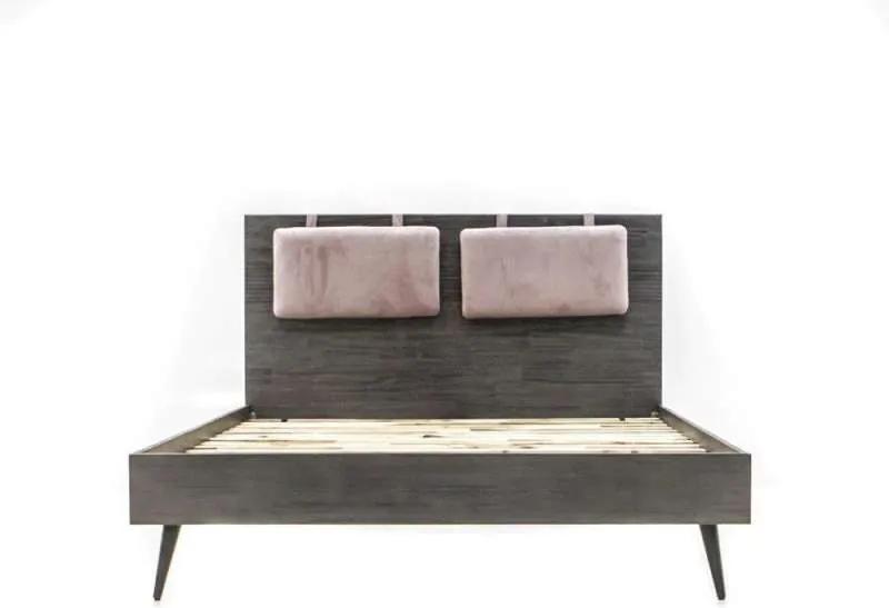 Pat dublu Selena, 180x200 cm, lemn de acacia/ mdf/ metal, gri/ roz/ negru