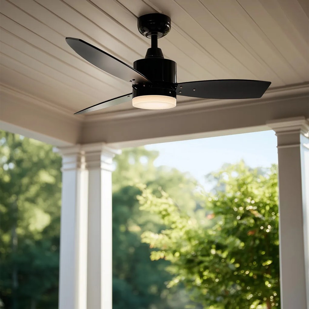 Ventilator de tavan de exterior negru 91,3 cm, inclusiv LED reglabil cu telecomandă IP44 - Toledo