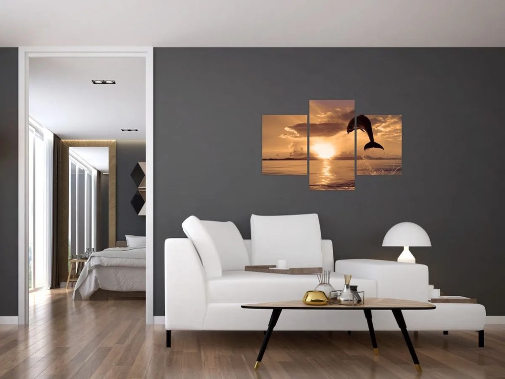 Tablou - Delfin la apus de soare (90x60 cm)