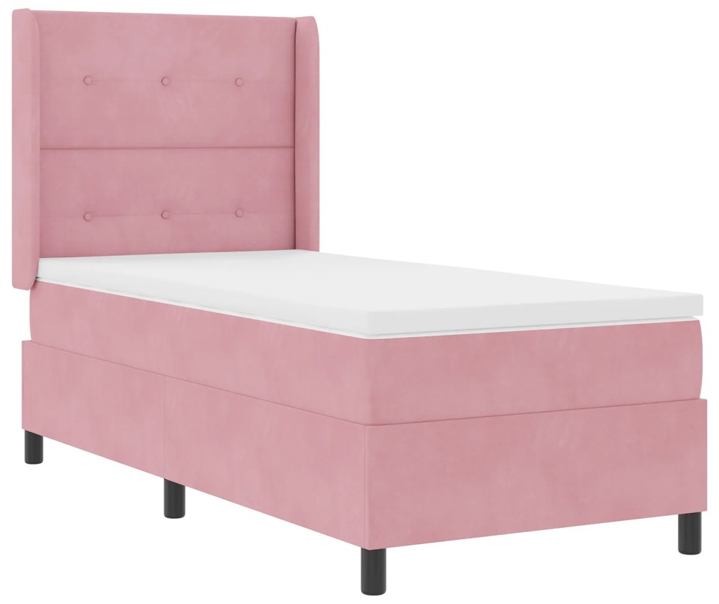 vidaXL Pat cu arcuri cu headboard Roz 90 x 190 cm Catifea