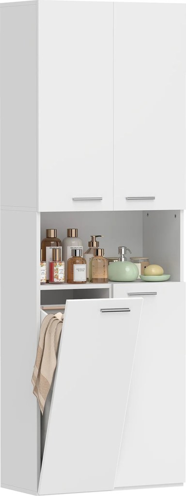 HOMCOM Dulap de baie înalt de 174 cm cu coș de rufe basculant și uși Soft-Close, Alb | Aosom Romania