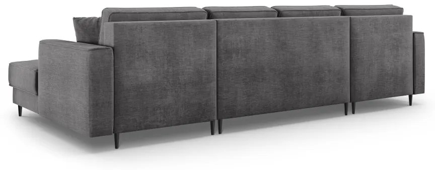 Coltar extensibil Fano 6 locuri gri picioare negre – L323 x l174 x h89 cm