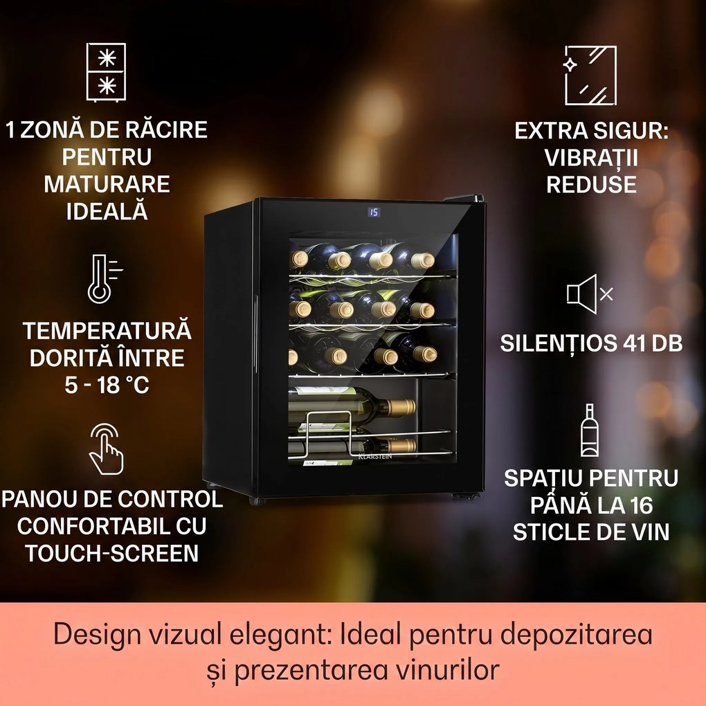 Klarstein Shiraz, răcitor de vinuri, 42 l, panou de control tactil, 131 W, 5 - 18 °C, negru
