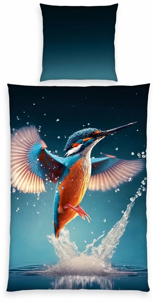 Lenjerie de pat din bumbac Herding Kingfisher, 135x 200 cm, 80 x 80 cm