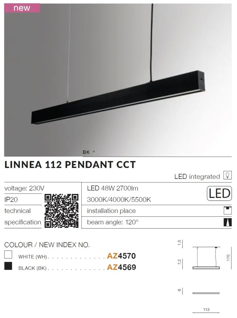 Lustra LED moderna design minimalist LINNEA 112cm neagra