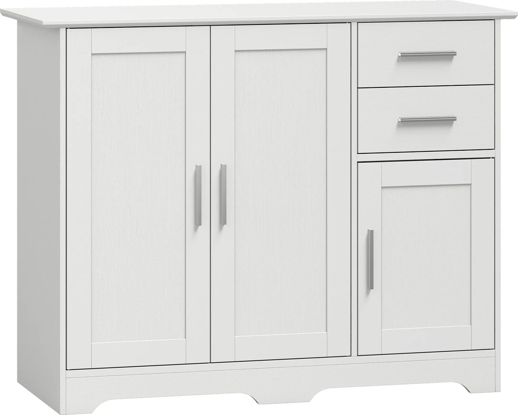 HOMCOM Bufet Modern din Lemn cu 2 Sertare și 2 Dulapuri, 100x40x78 cm, Alb | Aosom Romania