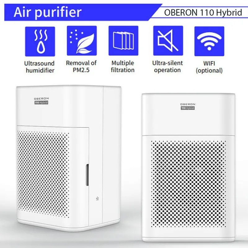 Purificator de aer si umidificator 2in1 Oberon 110 HYBRID, 21W, Pana la 15 m², 110 m³/h, Wi-Fi, 3 viteze, Filtru de carbon, Mod de noapte, Timer, Alb