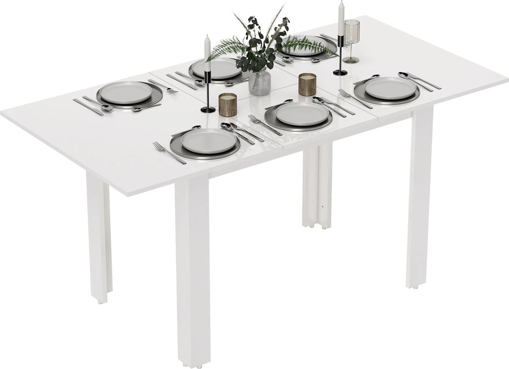 HOMCOM Masă extensibilă, 120-160 x 70 cm, masă reglabilă de bucătărie pentru 4-6 persoane, MDF, alb lucios | Aosom Romania