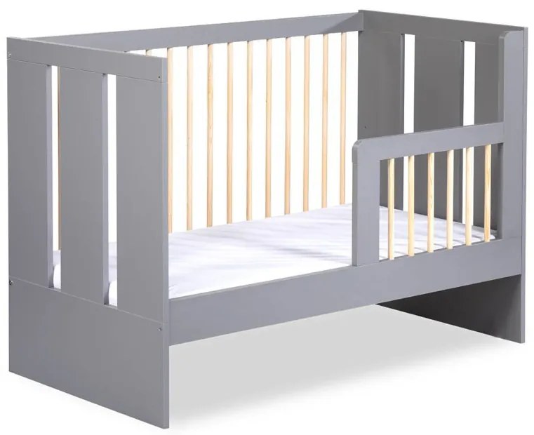 Expedo Pătuț cu barieră NORBET + spațiu de depozitare,124x85x66,gri/lemn