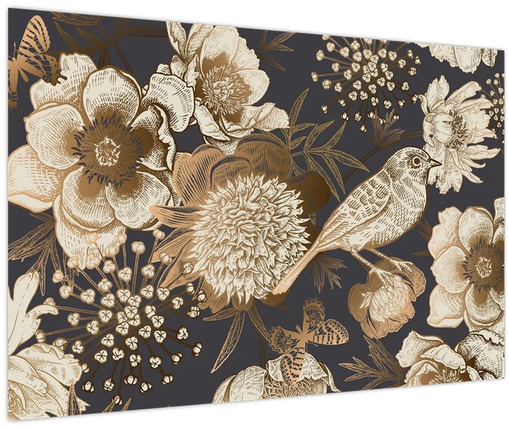 Tablou - Flori aurii pe fundal întunecat (90x60 cm)