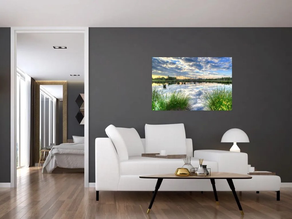 Tablou cu lac și trestie (90x60 cm)