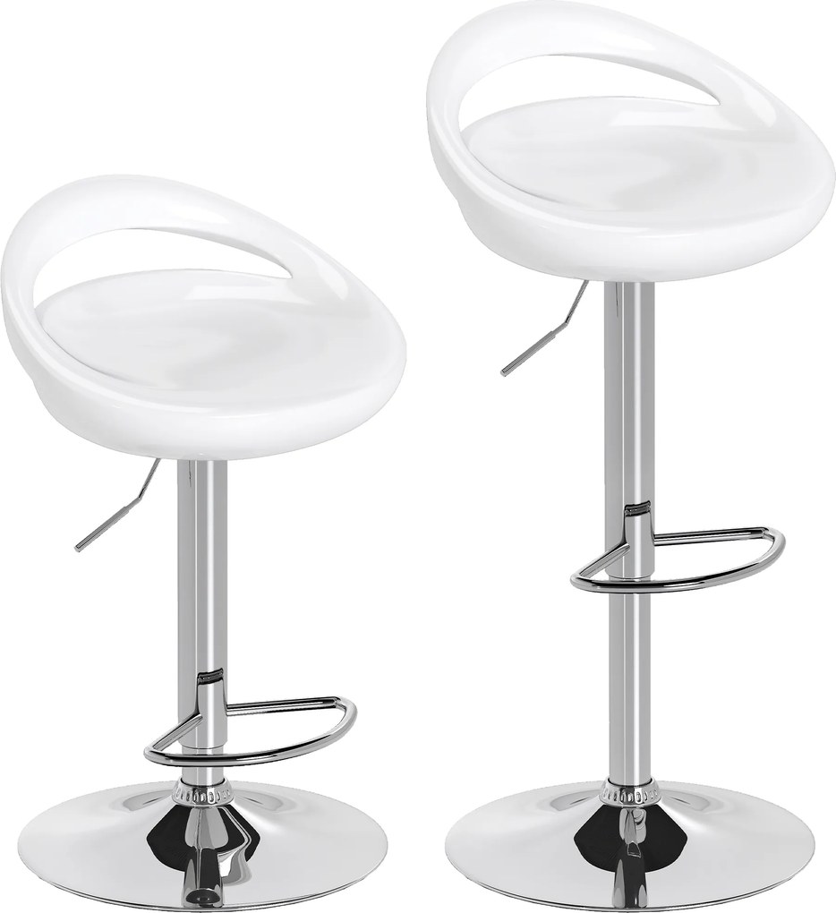 HOMCOM Set 2 Scaune de Bar Rotative cu Suport pentru Picioare și Înălțime Reglabilă, 46x41x76-96 cm, Alb | Aosom Romania