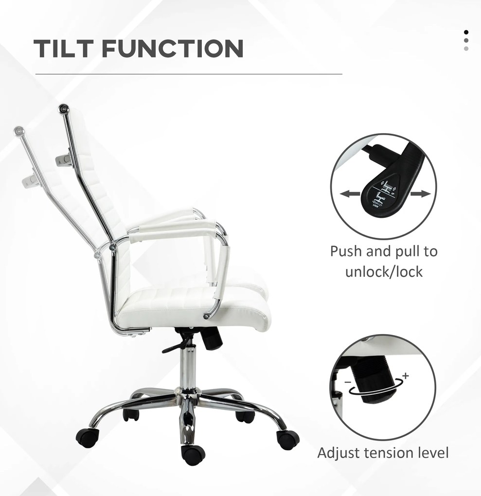 Vinsetto Scaun de birou ergonomic din piele ecologică, cu rotire și balans, 54x62x104-114 cm, alb | Aosom Romania