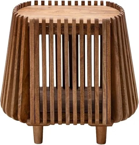 Măsuță laterală din lemn de mango, cu structură din lamele verticale, natur, finisaj satinat, 63×52×56.5 cm, „Narok"