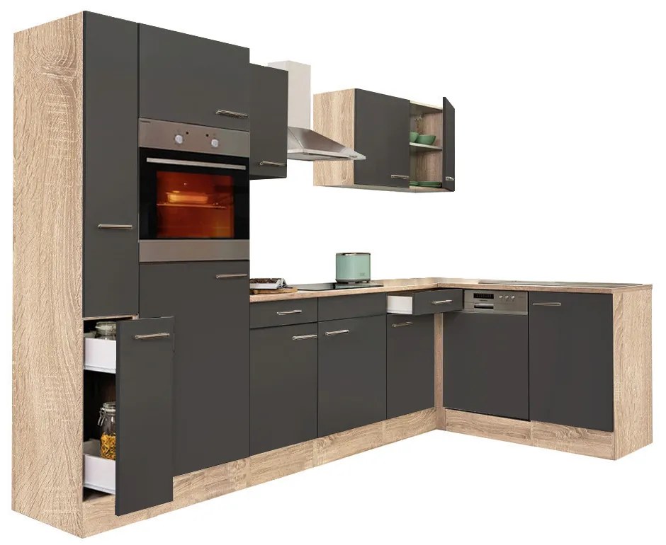 Mobilă de bucătărie de colț Yorki 310, corp din stejar sonoma, cu față antracit satinat