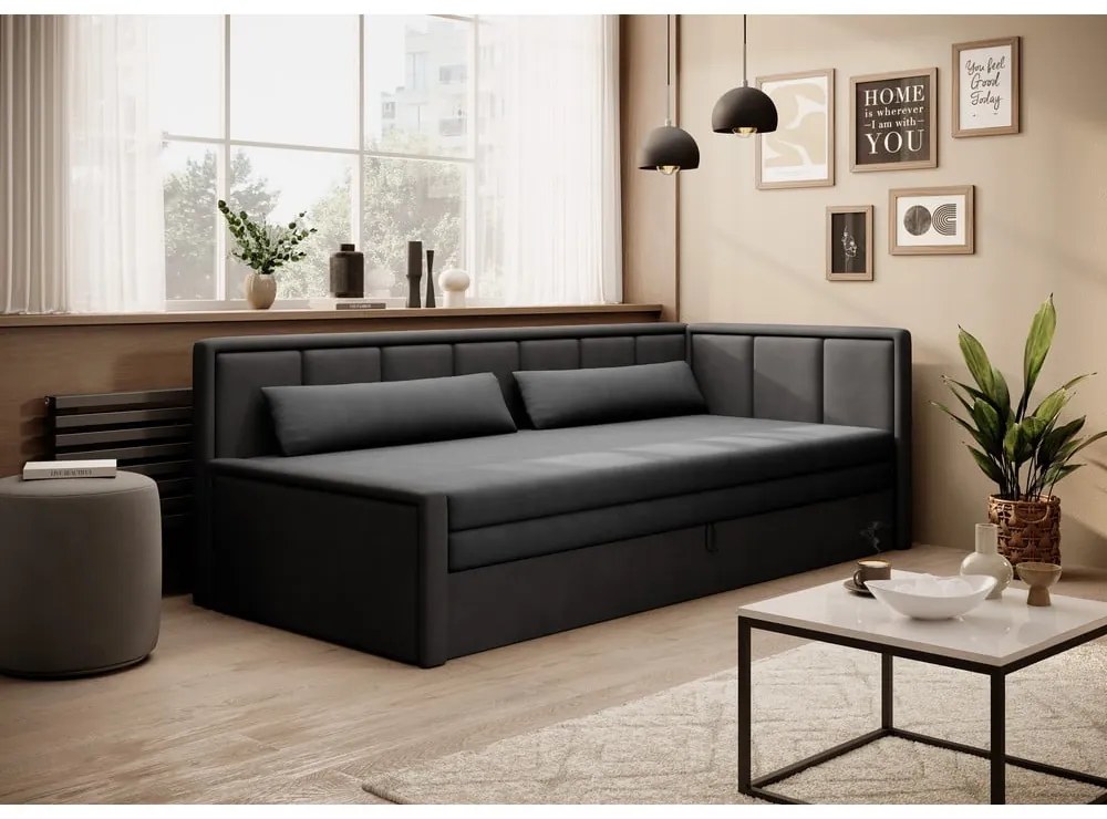 Canapea gri închis extensibilă/cu spațiu de depozitare cu tapițerie din chenille 214 cm Fulgeo – ELTAP