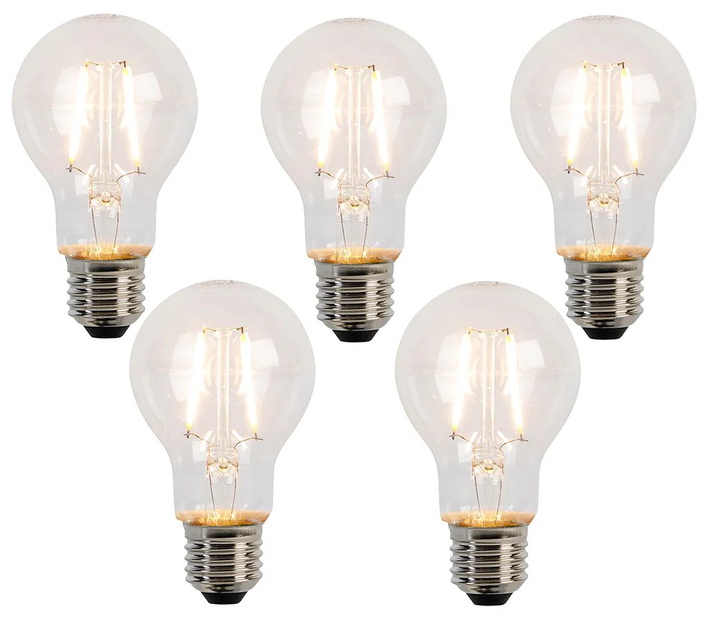 Set de 5 becuri cu filament LED E27 A60 2W 210lm 2200K