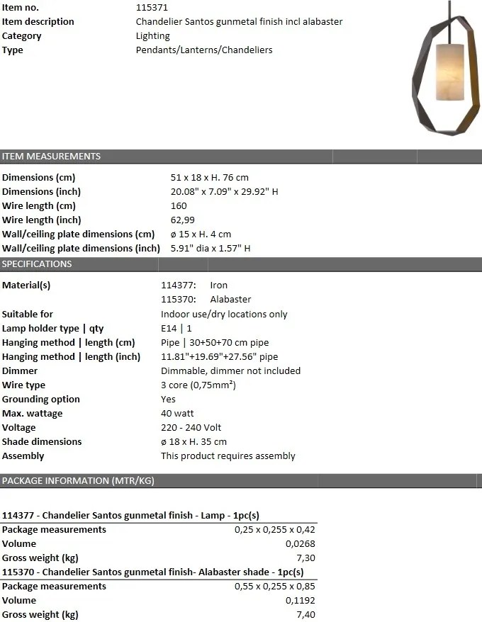 Lustra dimabila suspendata design LUX Santos, gunmetal 115371 HZ