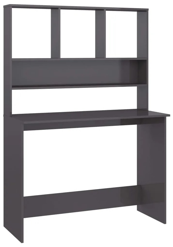 800395 vidaXL Birou cu rafturi, gri foarte lucios, 110 x 45 x 157 cm, PAL