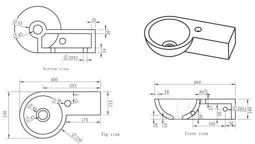 Sapho - Lavoar suspendat de colț BLOK 40 x 23 cm, montare pe dreapta, antracit