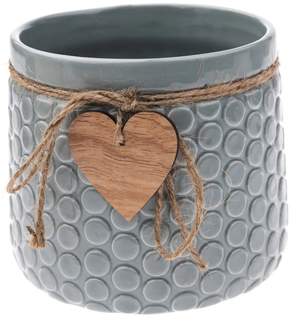 Mască de ghiveci din ceramică Heart, gri, 12,5 x 14 cm