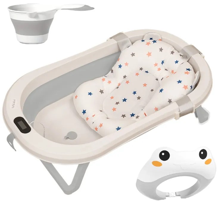 Set complet baita bebe 3 in 1 include cadita pliabila cu termometru, dop si furtun, hamac ajustabil, cana clatire pliabila, viziera ajustabila Kidizi Folda