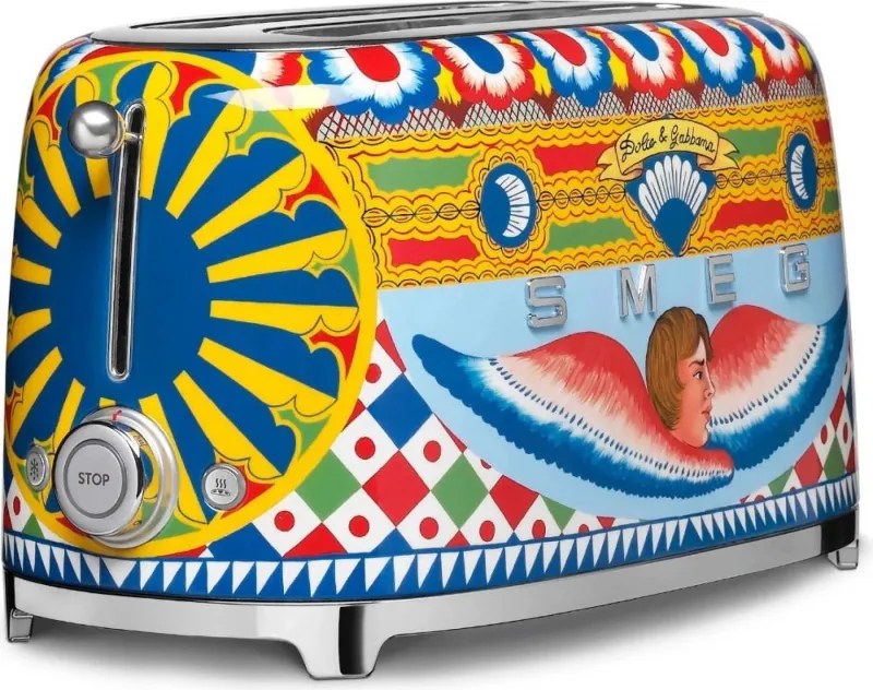 Prajitor de paine SMEG Dolce & Gabbana Sicily is my Love! TSF02DGEU, 1500 W, 4 felii, 6 trepte, Tava pentru firimituri, Cablu integrat, Otel inoxidabil, Multicolor