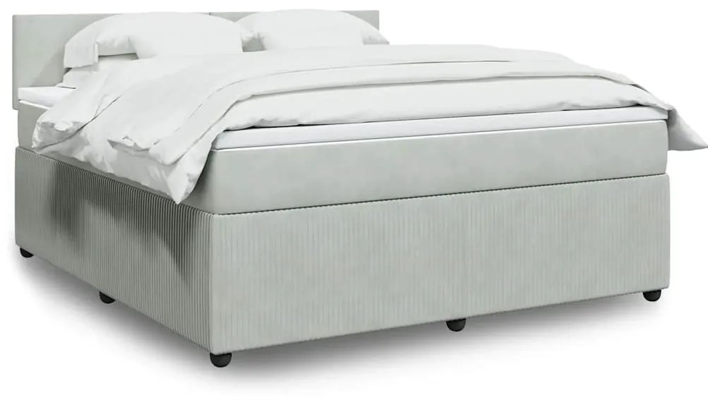 vidaXL Pat box spring cu saltea, gri deschis, 180x200 cm, catifea