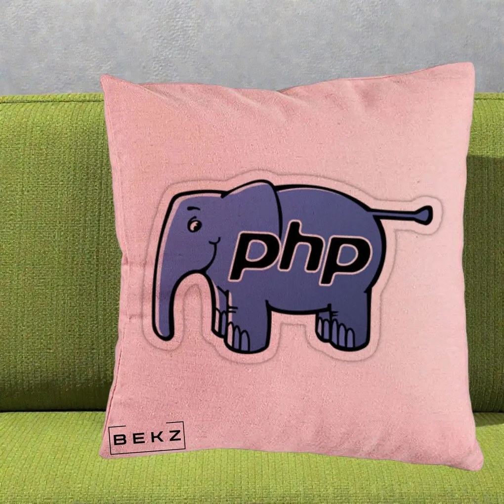 Perna Personalizata PHP Elephant, 40x40 cm, Roz, Husa Detasabila, Perna Inclusa, BEKZ®