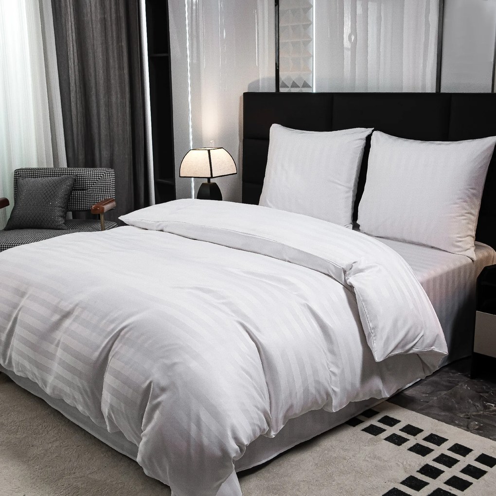 Lenjerie de hotel din microfibra JASMINE alba - dunga 2 cm Dimensiune lenjerie de pat: 2 buc 70 x 90 cm | 200 x 220 cm