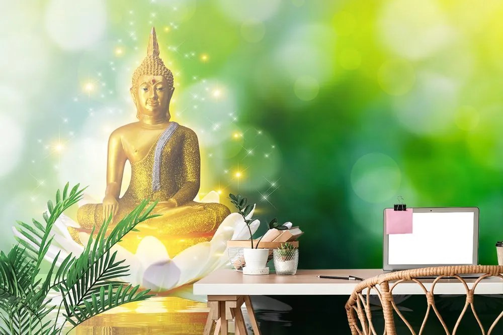 Tapet Buddha auriu pe o floare de lotus