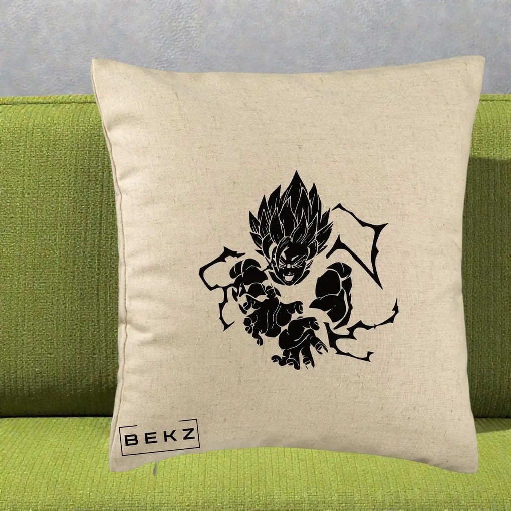 Perna Personalizata Dragon Ball Goku Super Saiyan Silueta, 40x40 cm, Bej, Husa Detasabila, Perna Inclusa, BEKZ®