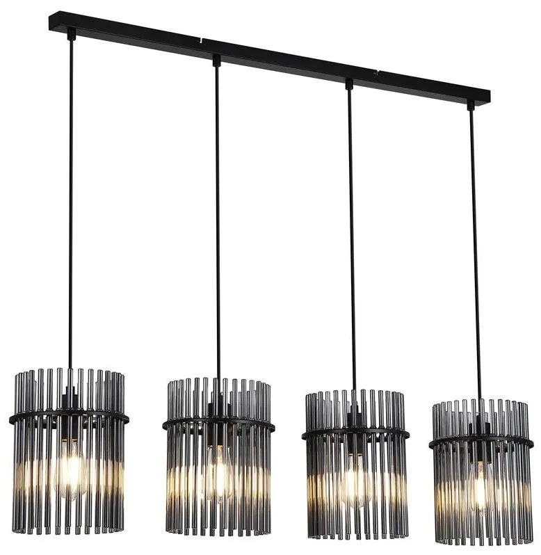 Lustra suspendata metal negru, tije din sticla Swizzle 4L